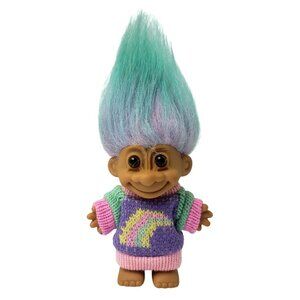 VTG Russ Troll 5" Doll Rainbow Sweater Multi-Color Hair 5" Collectible Nostalgia